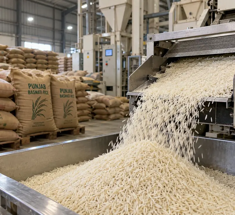 Basmati rice at a mill