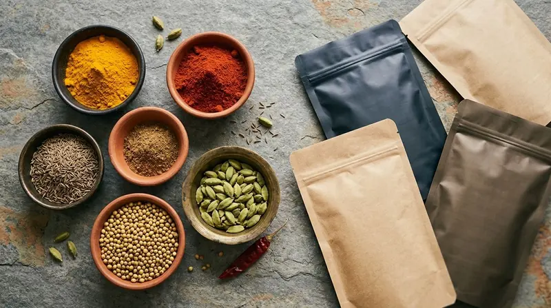 Indian spices with retail pouches